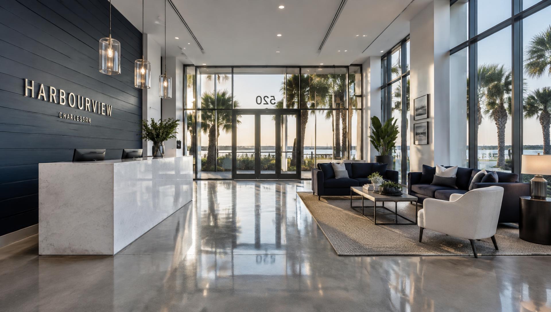 Clean, polished commercial lobby in Charleston
